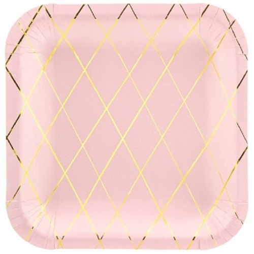 Pratos Rosa Losangos Dourados